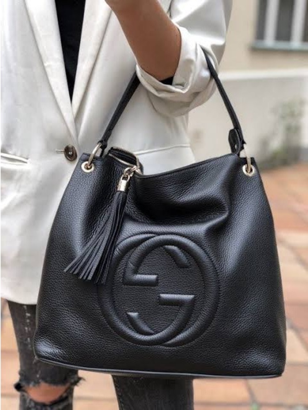 Gucci Soho Black Pebbled Leather Shoulder Crossbody Hobo Bag Like New - Picture 10 of 13
